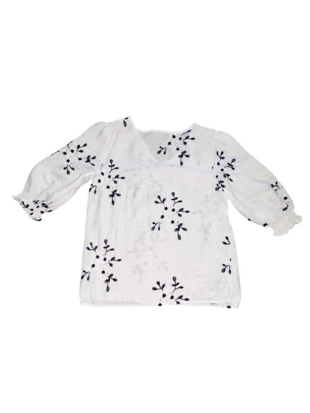 Anthropologie Kindred Womens Embroidered Gauzy 3/4 Sleeve Blouse-White-M-GUC - Picture 5 of 5